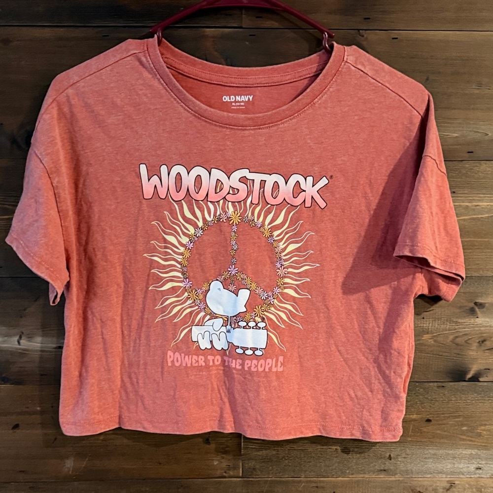 Old Navy Pink Woodstock Graphic Crop Tee